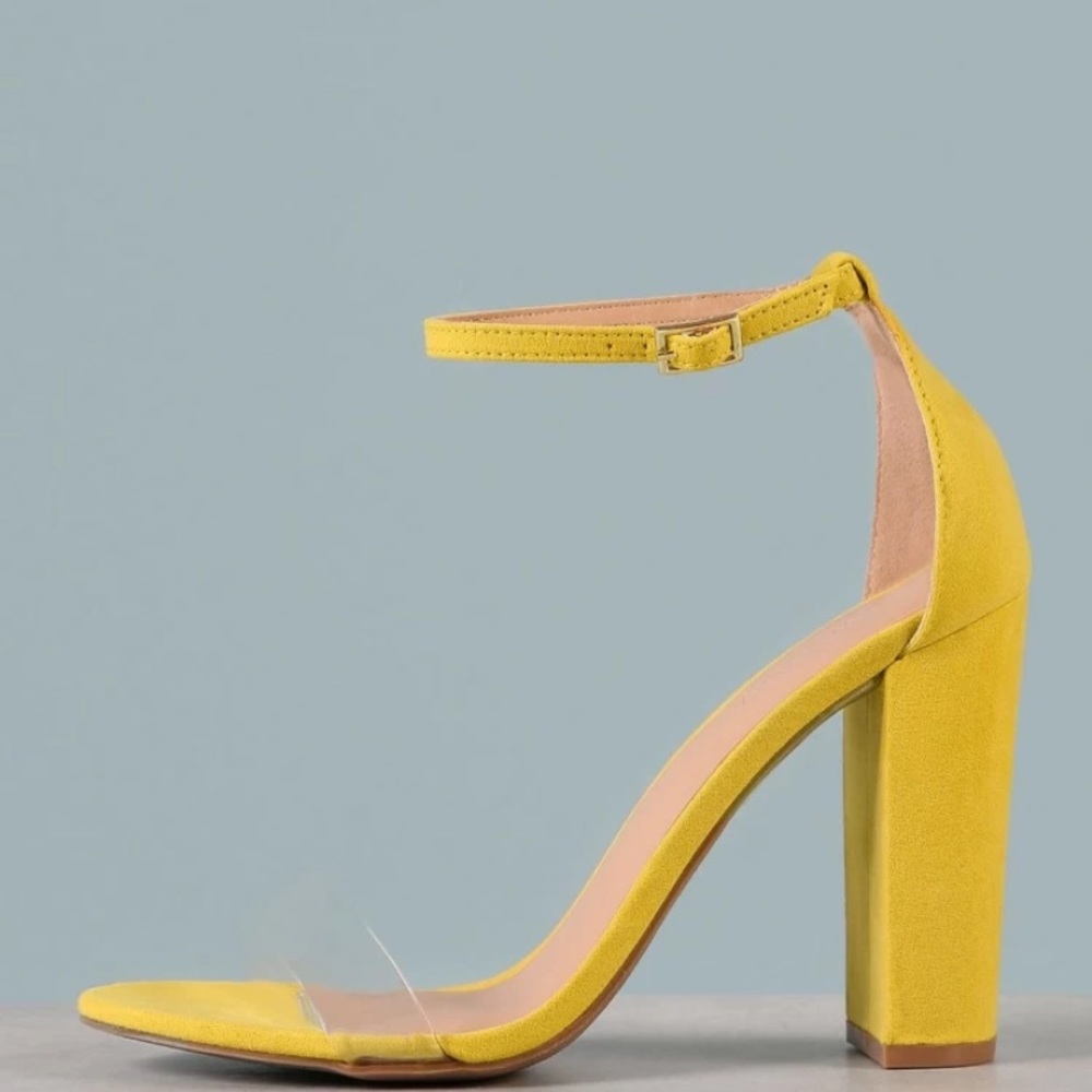 NWT Yellow Clear Strap Chunky Heel